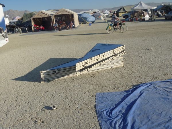 Taped, folded triangles on the ground