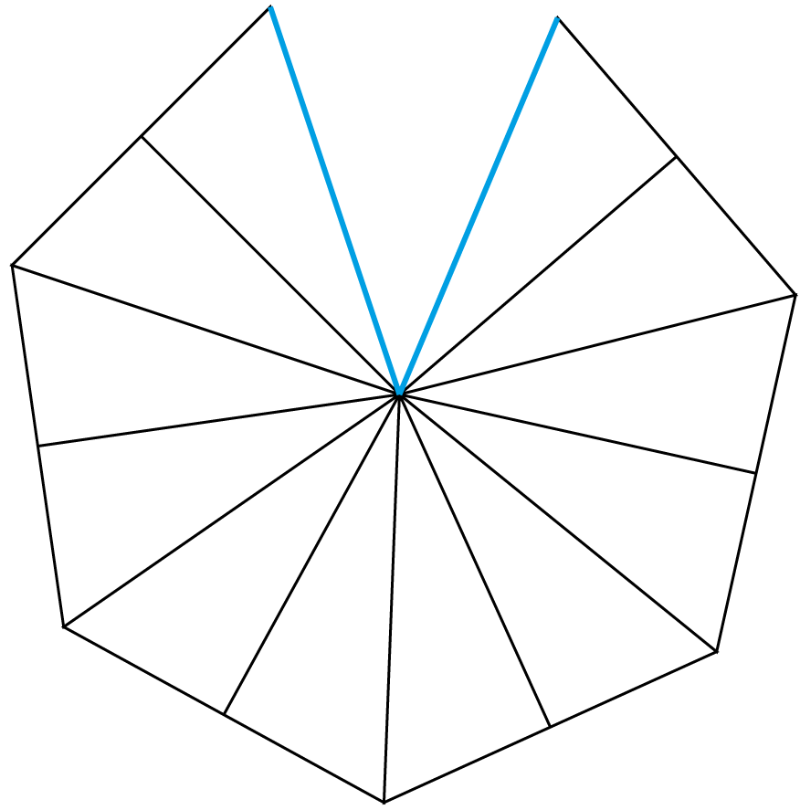 A hexagon with one missing triangle