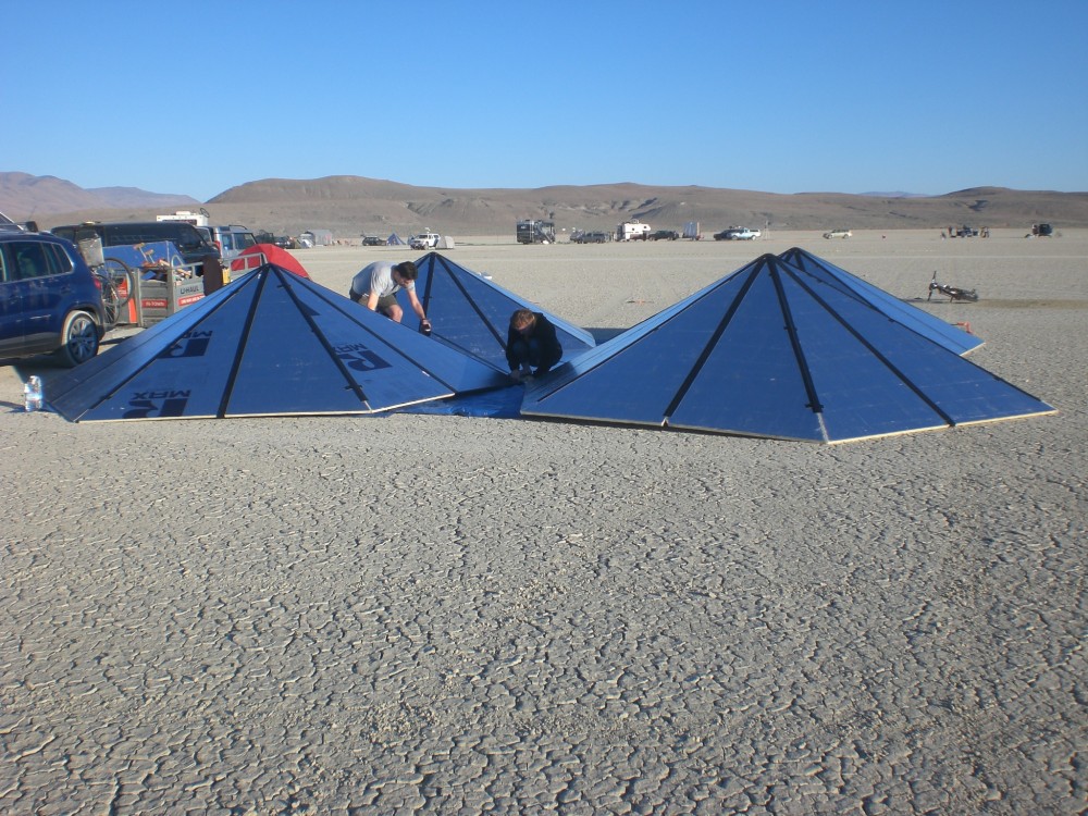 taping 4 hexagons to a square in the desert