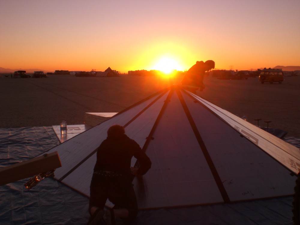 Taping the hexagon at sunset